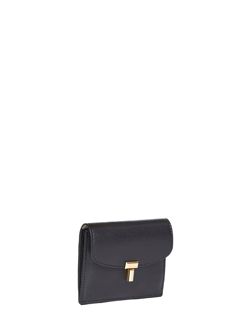 Toteme T-Lock Leather Card Case — Black Calf Cases