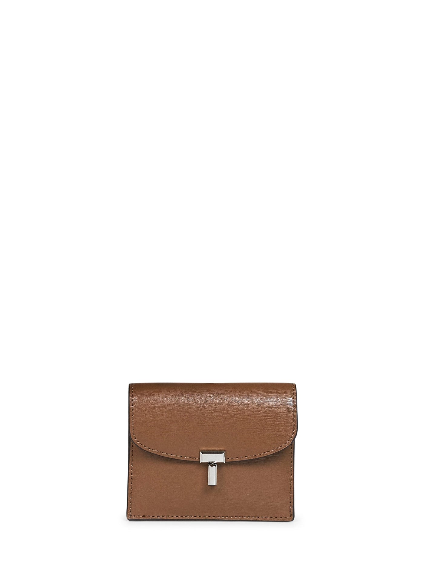 Toteme T-Lock Closure Card Holder — Brown Calf Leather Wallets & Purses