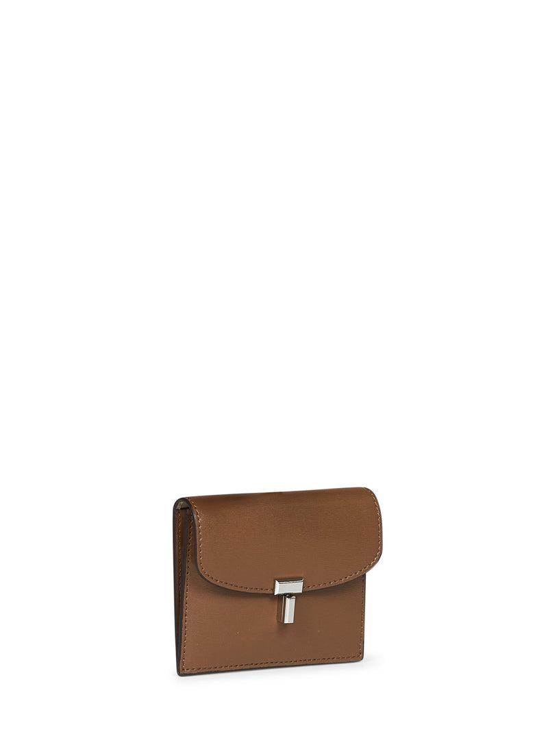 Toteme T-Lock Closure Card Holder — Brown Calf Leather Wallets & Purses