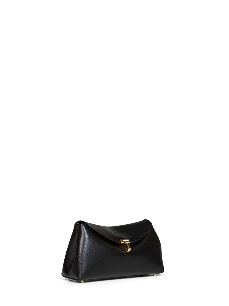 Toteme T-Lock Clutch — Black Calf Leather