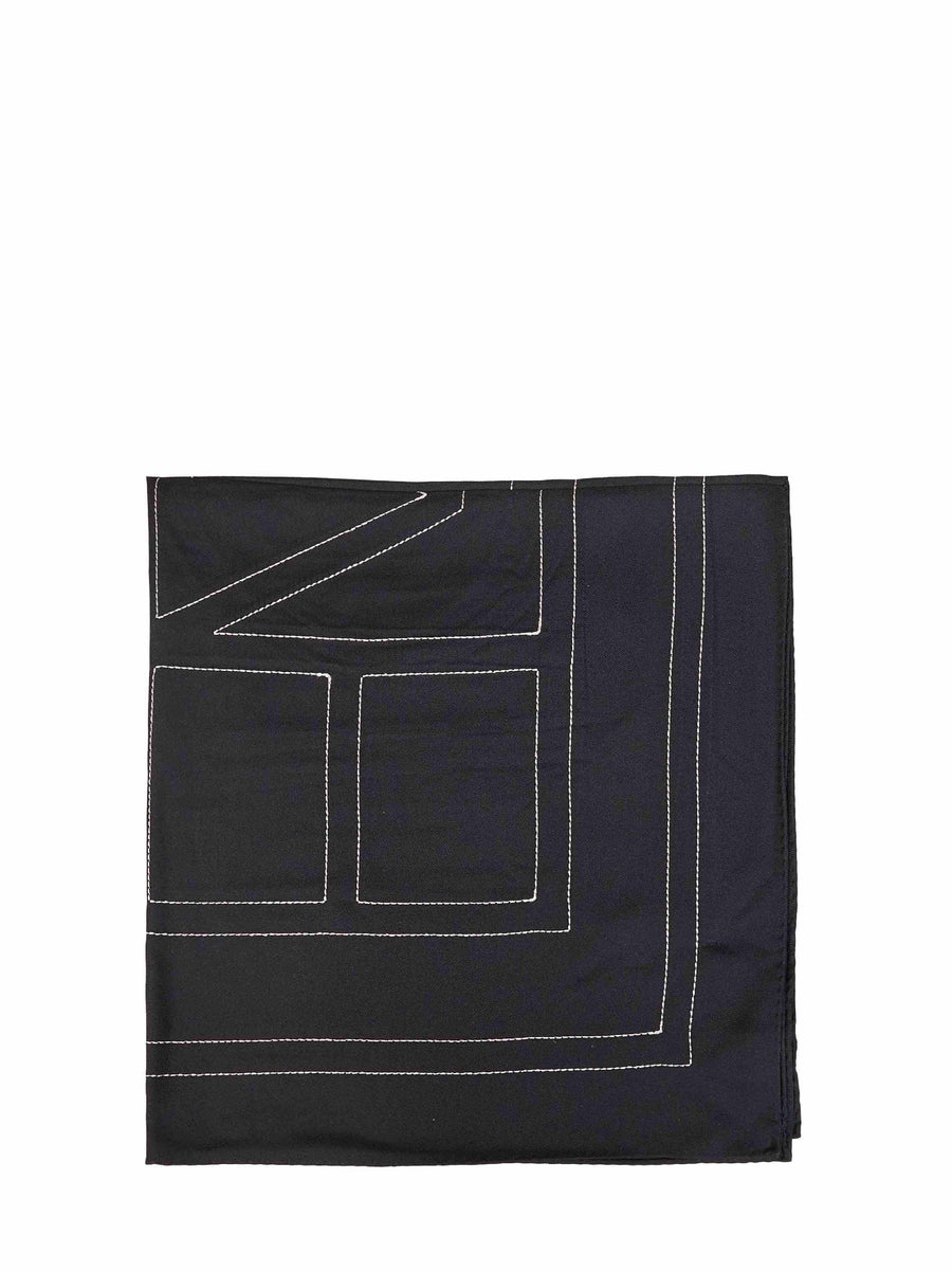 Toteme Embroidered Monogram Silk Scarf — Black Scarfs
