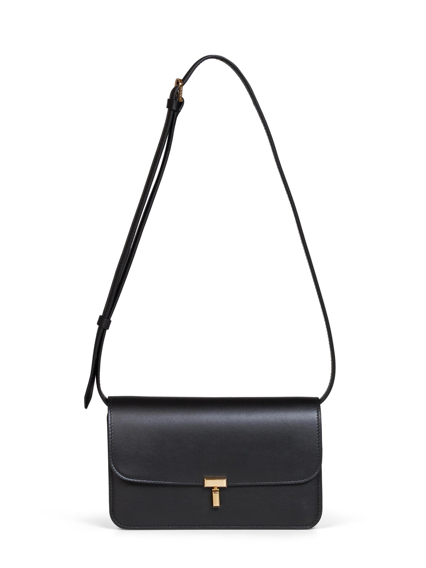 Toteme T-Lock Foldover Crossbody Bag — Black Cow Leather