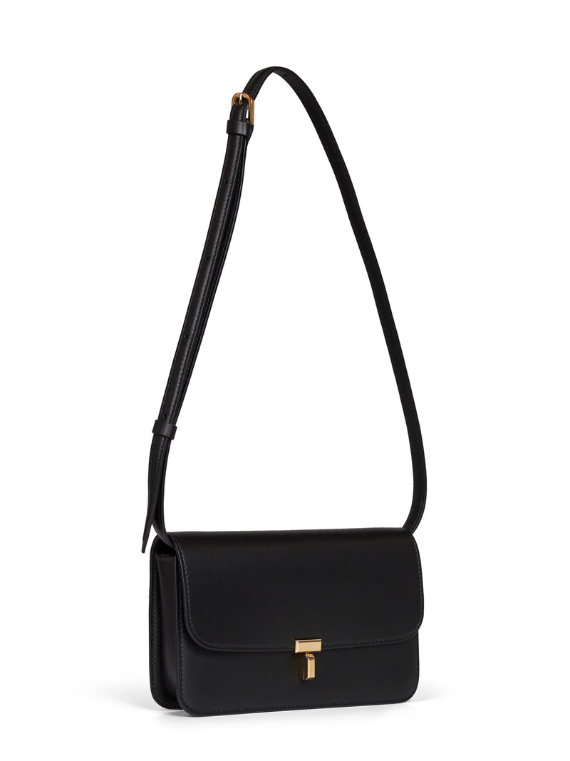 Toteme T-Lock Foldover Crossbody Bag — Black Cow Leather