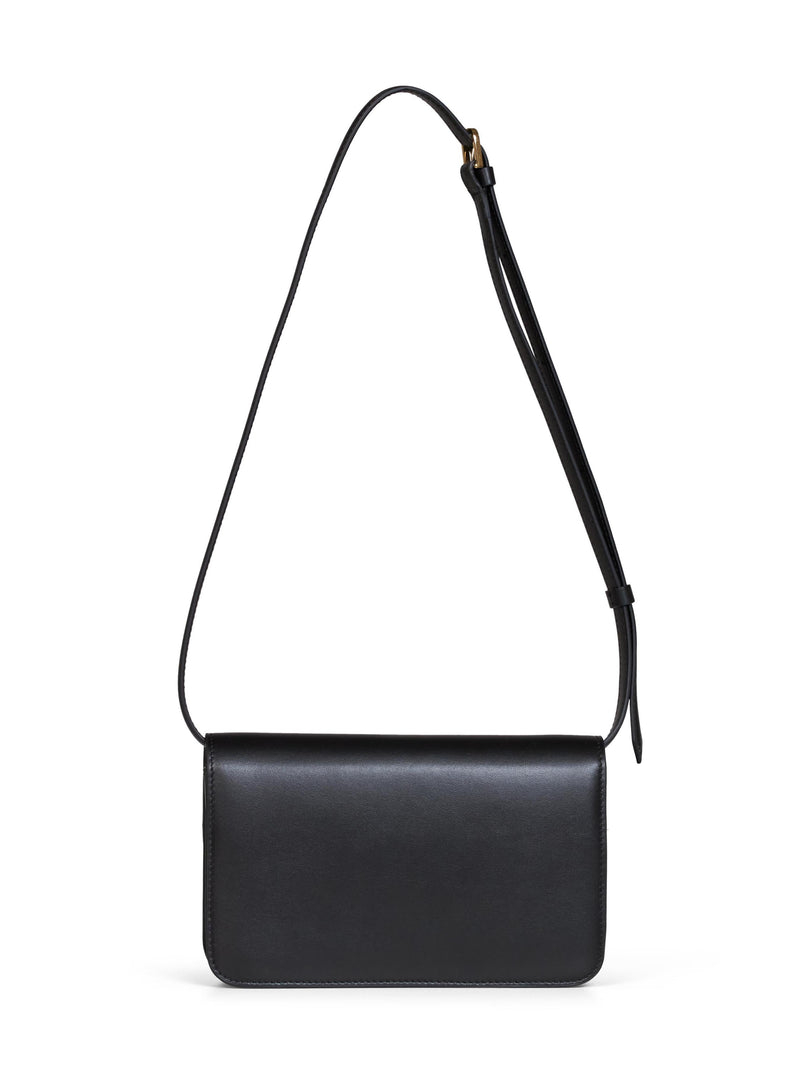 Toteme T-Lock Foldover Crossbody Bag — Black Cow Leather