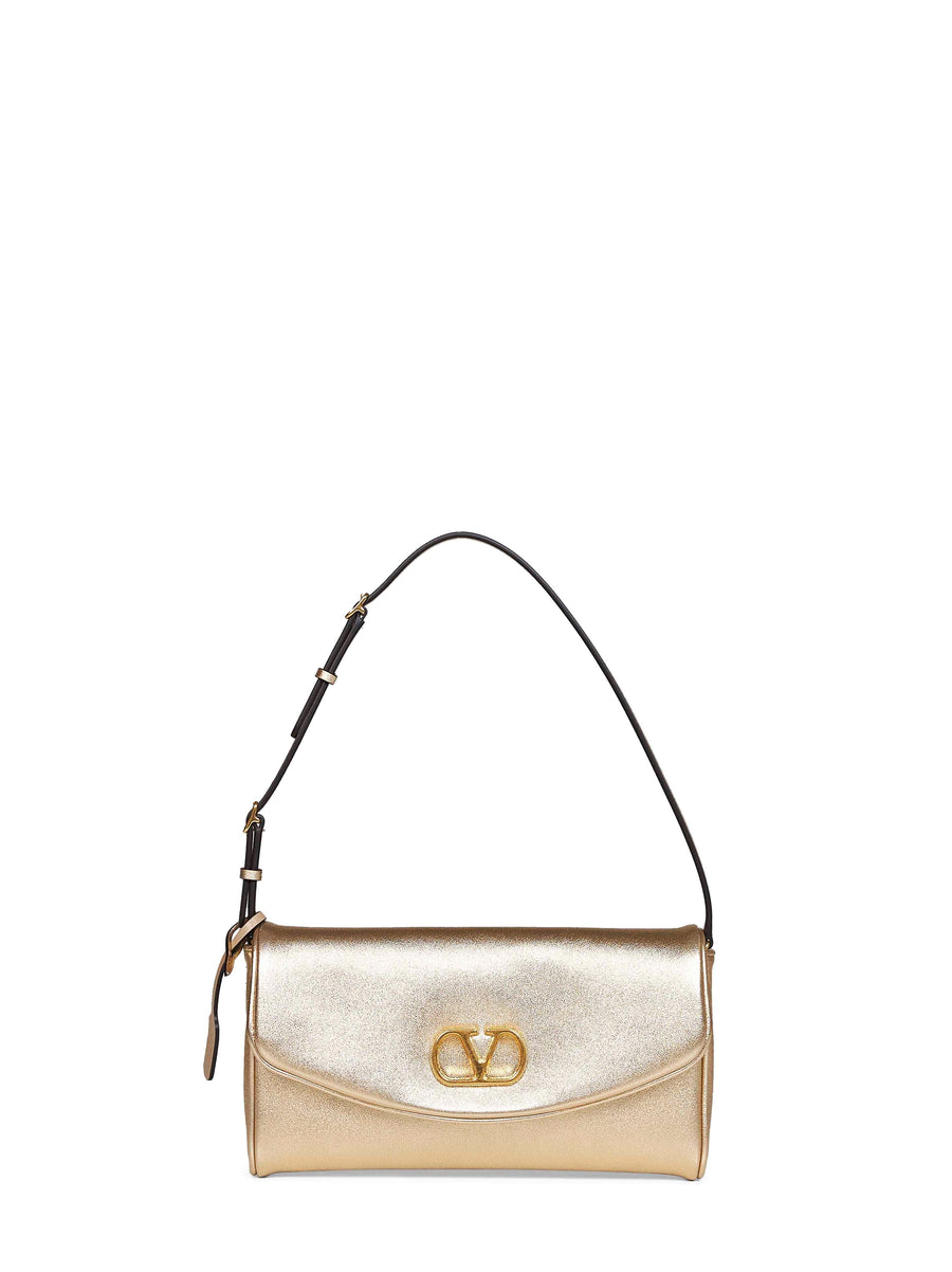 Valentino Garavani Devain Shoulder Bag — Gold Calf Leather