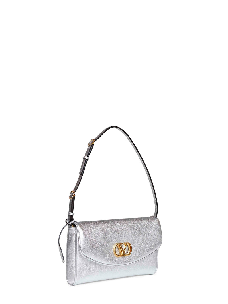 Valentino Garavani Devain Shoulder Bag — Silver Calf Leather