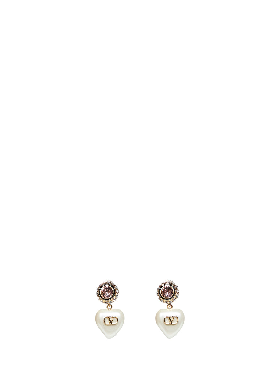 Valentino Garavani Vlogo Signature Heart-Pendant Earrings — Gold Metal