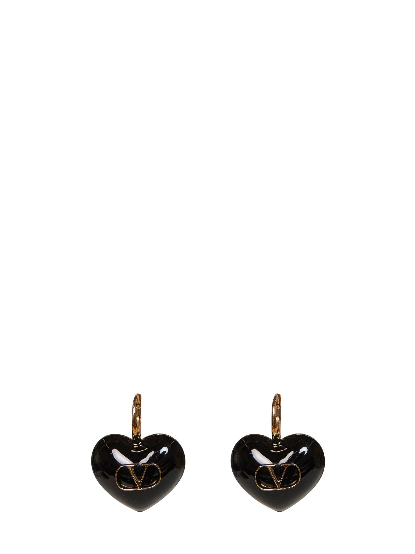 Valentino Garavani Vlogo Heart Enamel Earrings — Black Metal/enamel
