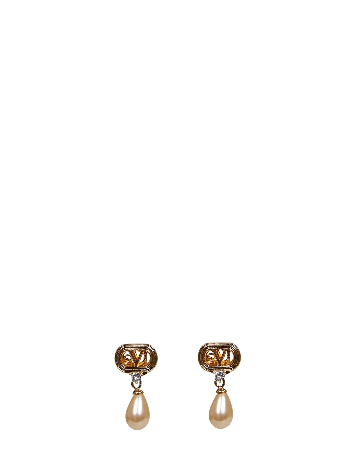 Valentino Garavani Pearl And Crystal Earrings — Gold Brass