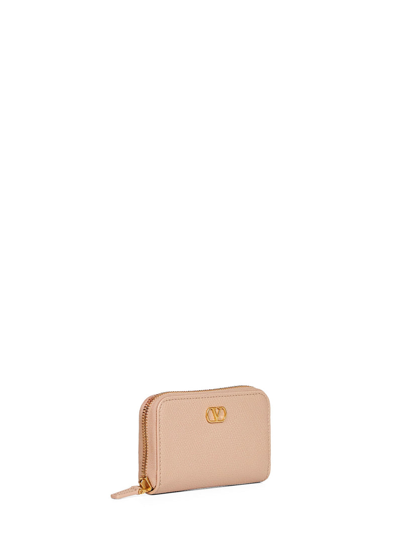 Valentino Garavani Vlogo Signature Grained Calf Wallet — Beige Leather & Purses
