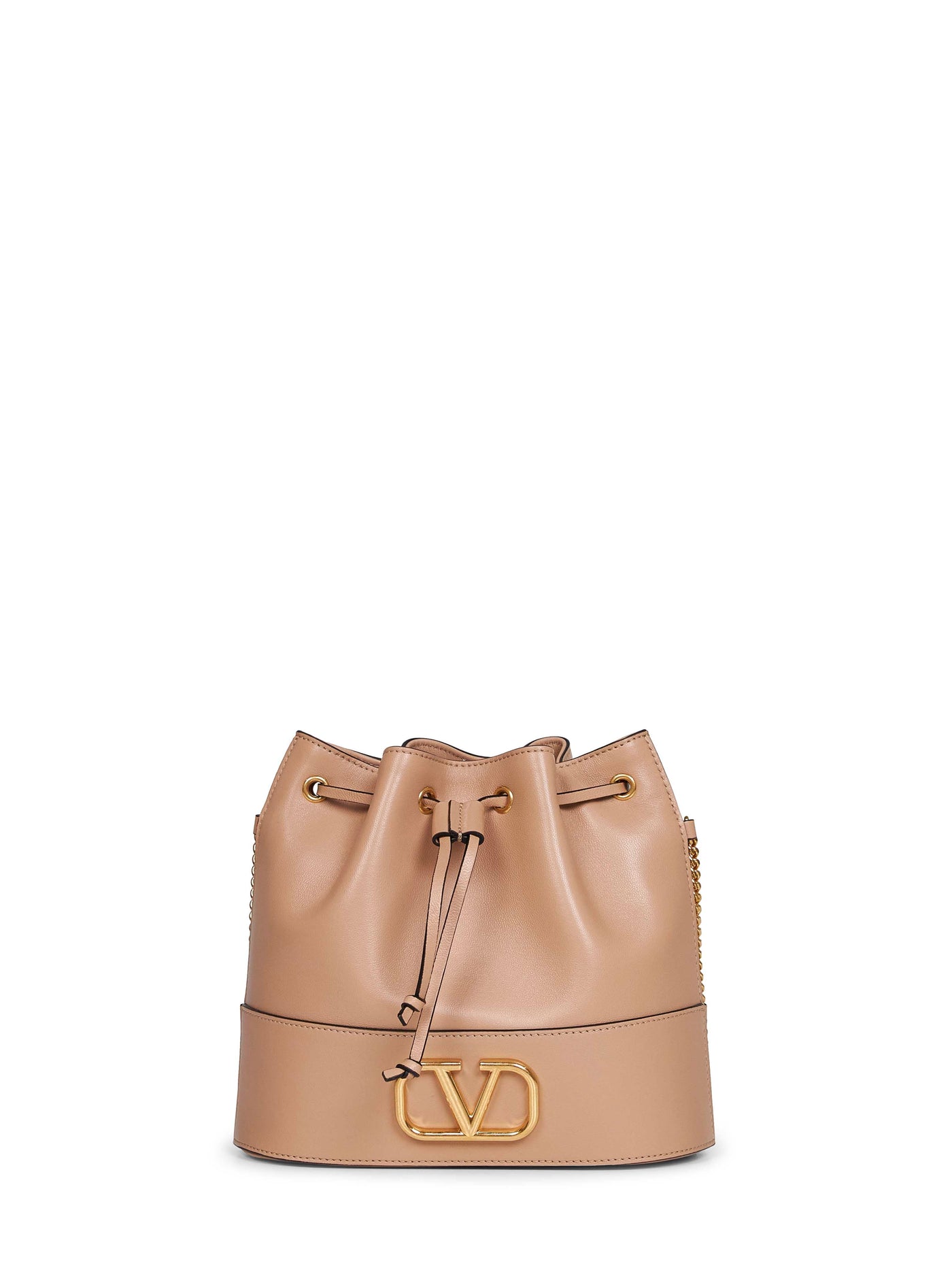 Valentino Garavani Vlogo Signature Bucket Bag — Beige Lambskin