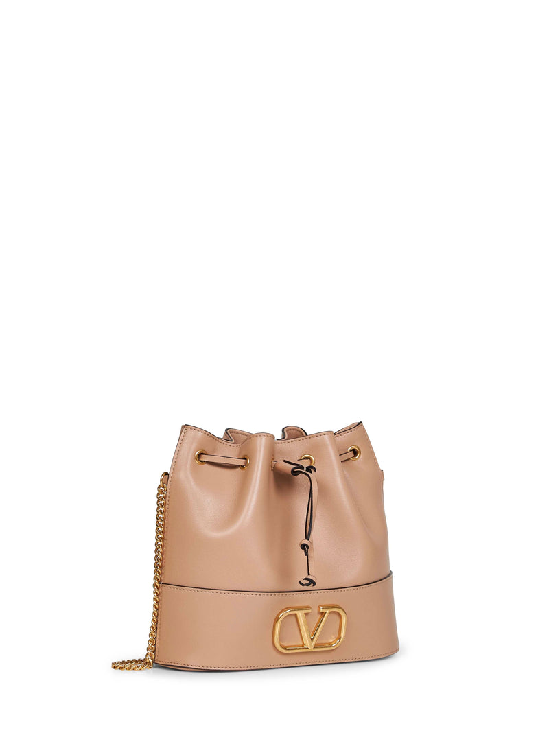 Valentino Garavani Vlogo Signature Bucket Bag — Beige Lambskin