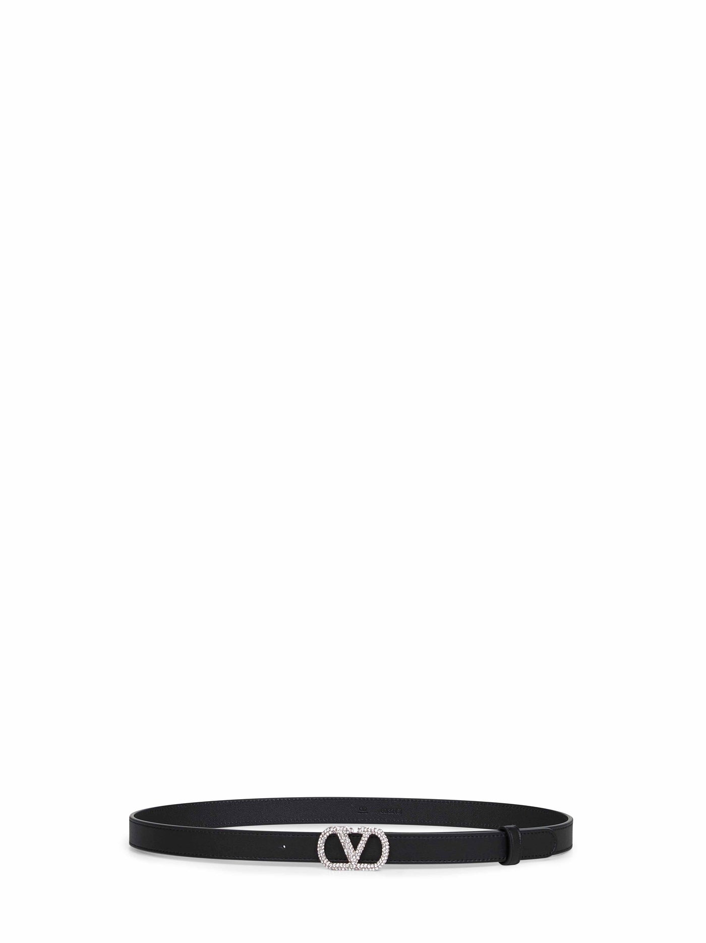 Valentino Garavani Crystal-Embellished Vlogo Signature Belt — Black Calf Leather