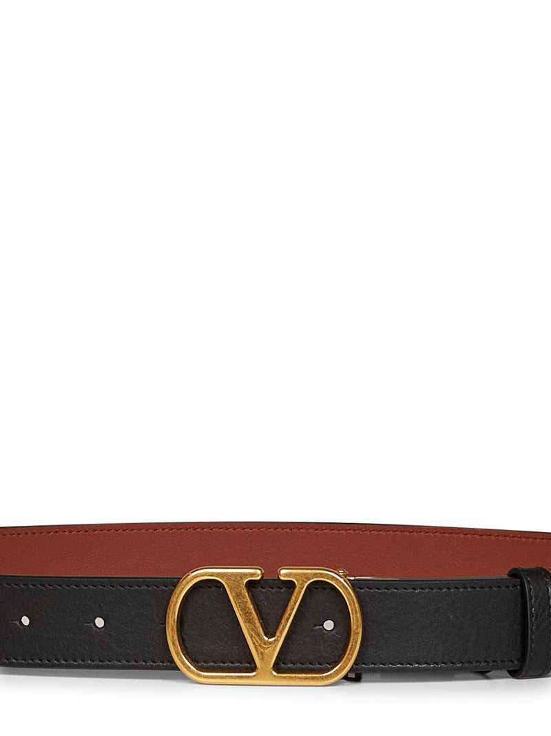 Valentino Garavani Reversible Leather Belt — Black Calf