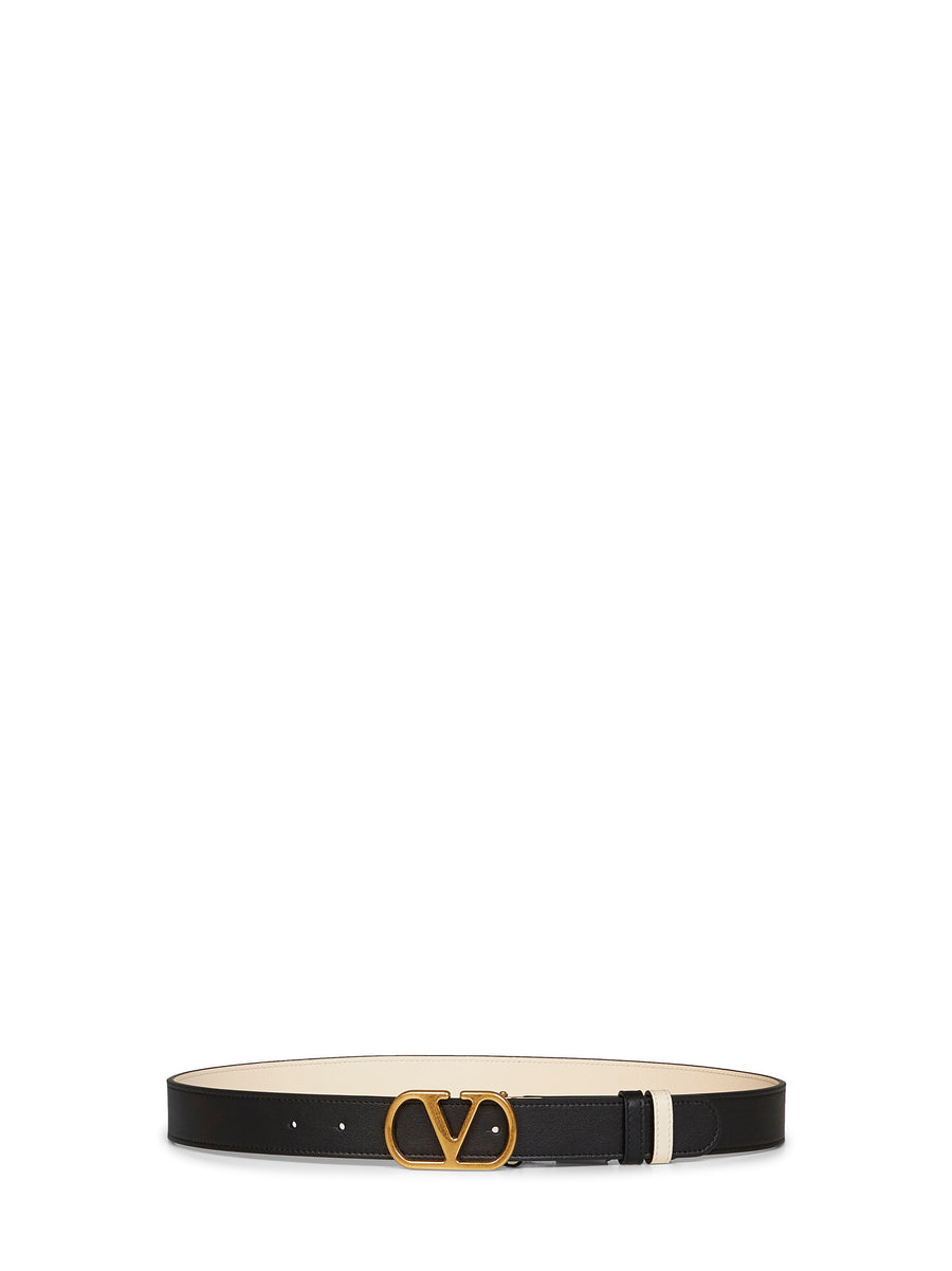Valentino Garavani Reversible Vlogo Signature Leather Belt — Black Calf