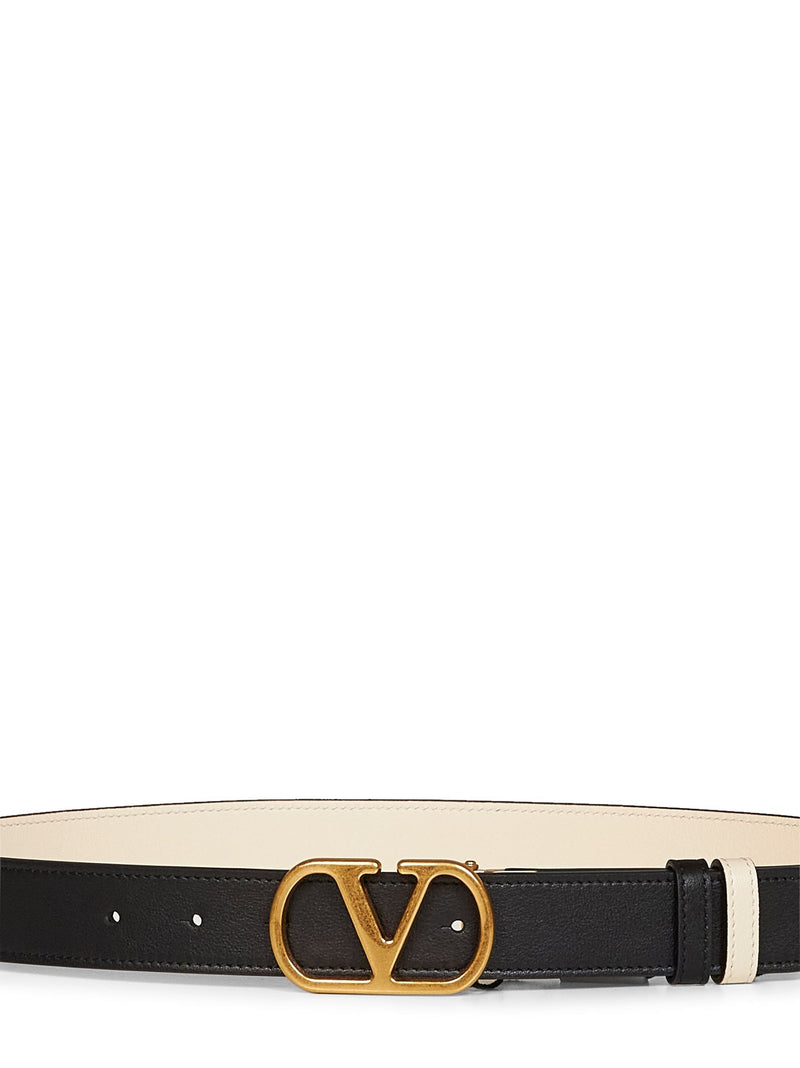Valentino Garavani Reversible Vlogo Signature Leather Belt — Black Calf