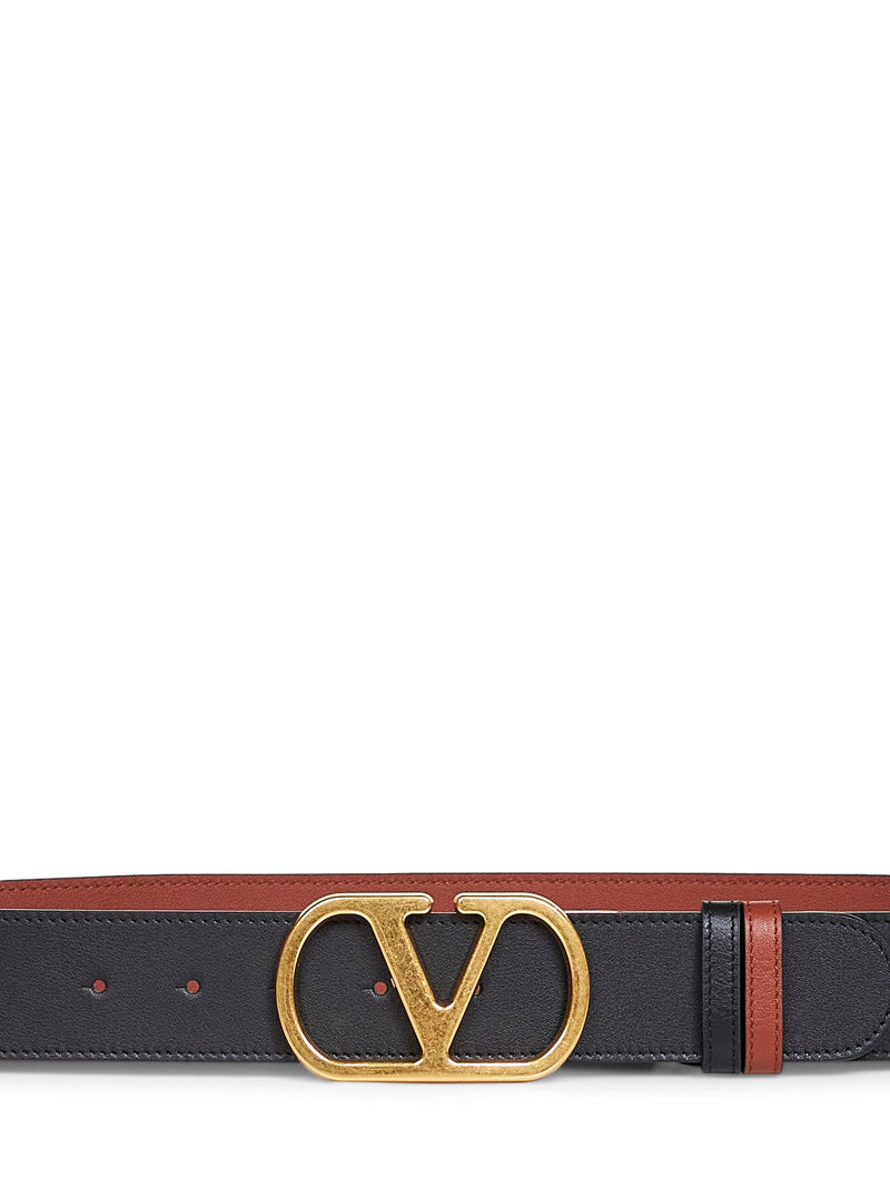 Valentino Garavani Reversible Vlogo Signature Leather Belt — Black Calf