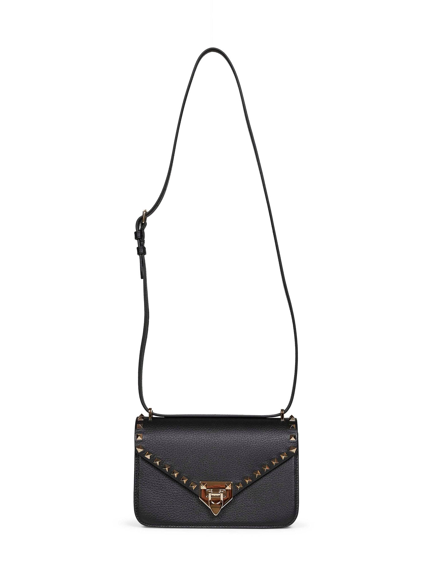 Valentino Garavani Pyramid-Studded Calfskin Crossbody Bag — Black Calf Leather