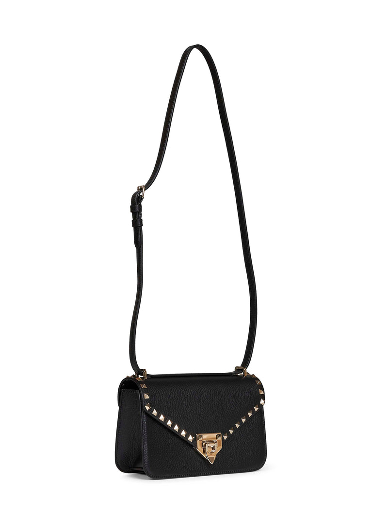 Valentino Garavani Pyramid-Studded Calfskin Crossbody Bag — Black Calf Leather