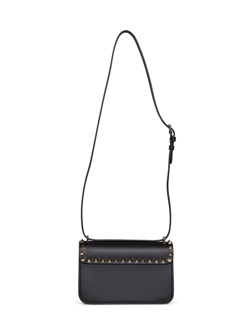 Valentino Garavani Pyramid-Studded Calfskin Crossbody Bag — Black Calf Leather