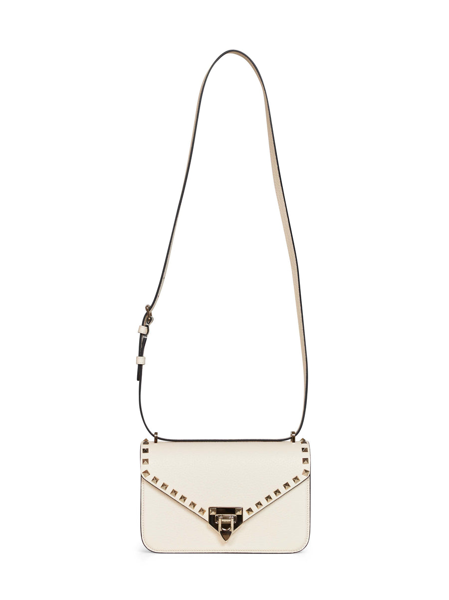 Valentino Garavani Rockstud Crossbody Bag — White Calf Leather