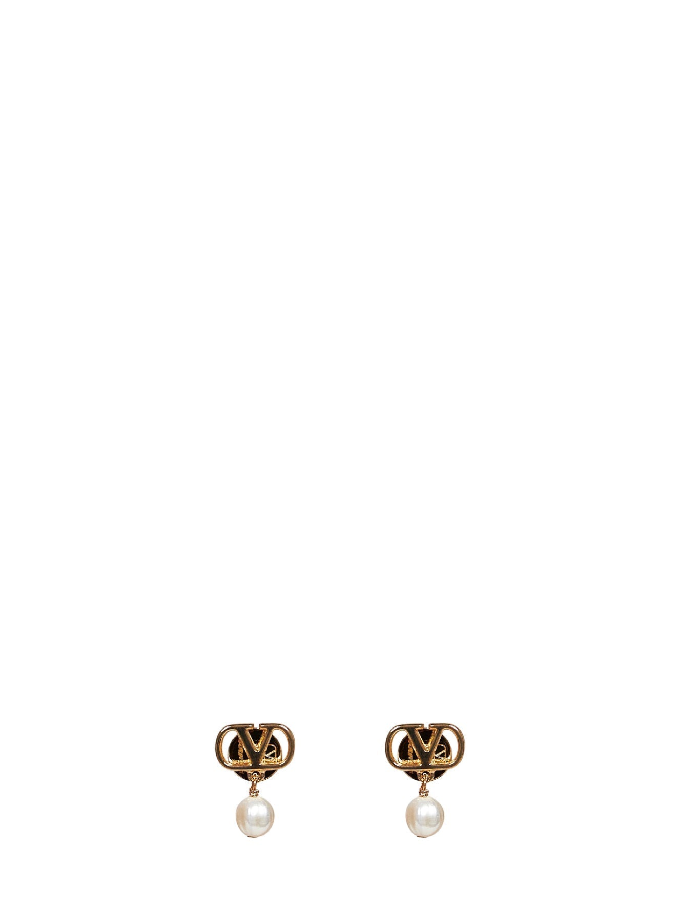 Valentino Garavani Vlogo Signature With Pearl Pendant Earrings — Gold Brass