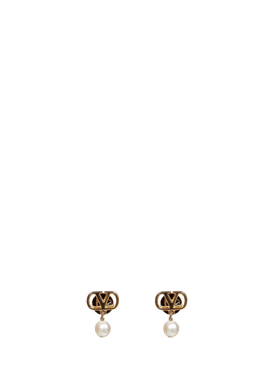Valentino Garavani Vlogo Signature With Pearl Pendant Earrings — Gold Brass