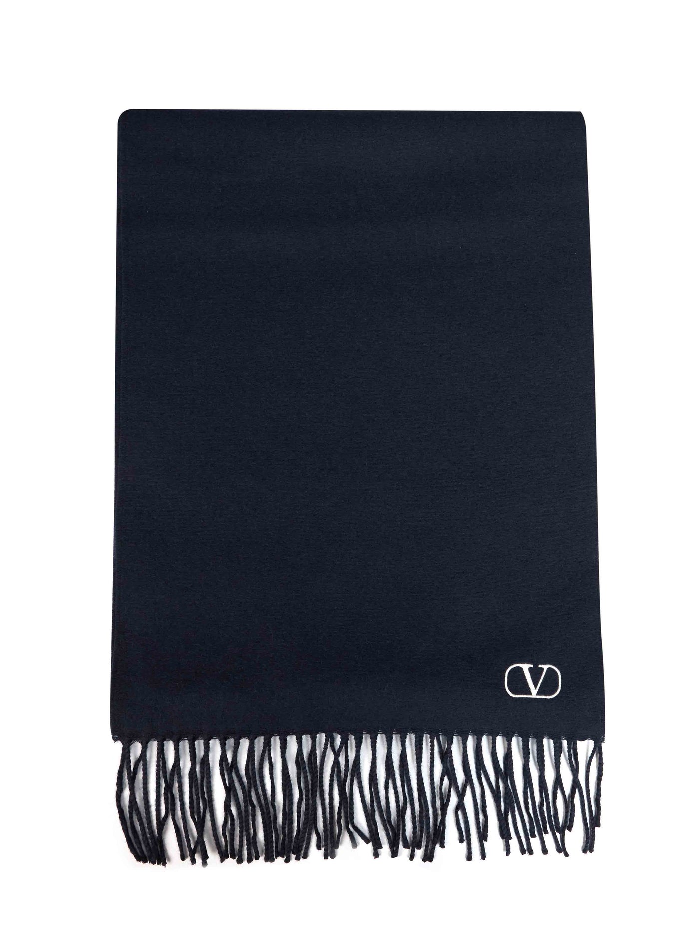 Valentino Garavani Vlogo Signature Virgin Wool Scarf — Navy Scarfs
