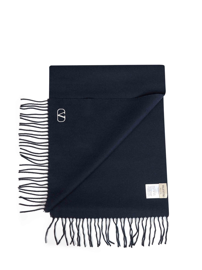Valentino Garavani Vlogo Signature Virgin Wool Scarf — Navy Scarfs