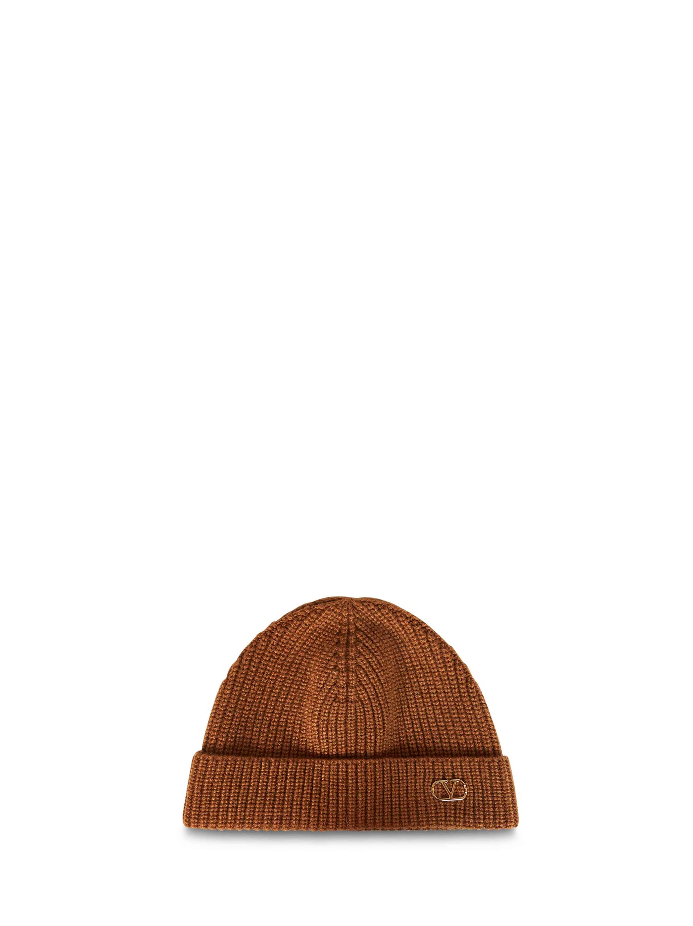 Valentino Garavani 9y2hb02gatz-954 Cashmere Ribbed Beanie — Brown Beanies