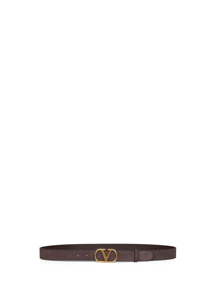 Valentino Garavani Vlogo Signature Suede Belt — Brown Calf Leather