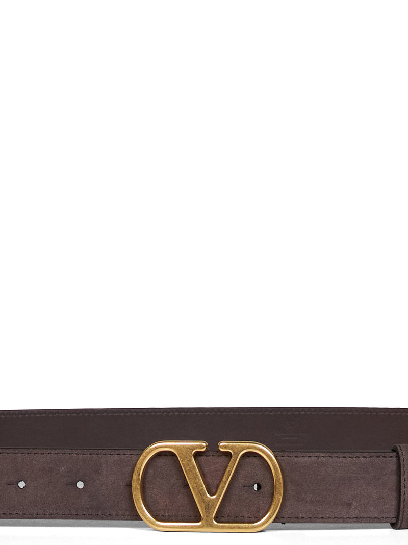 Valentino Garavani Vlogo Signature Suede Belt — Brown Calf Leather