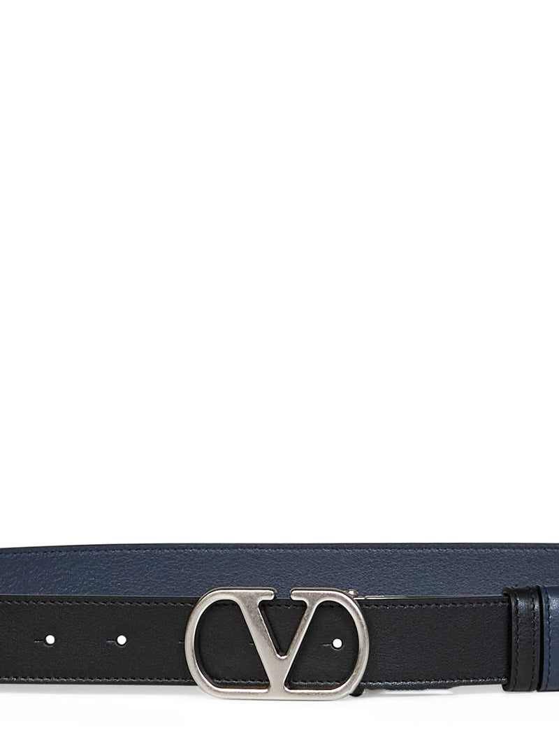 Valentino Garavani Reversible Calf Leather Belt — Black