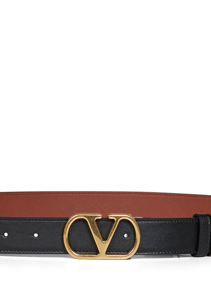 Valentino Garavani Reversible Vlogo Signature Belt — Black Calf Leather