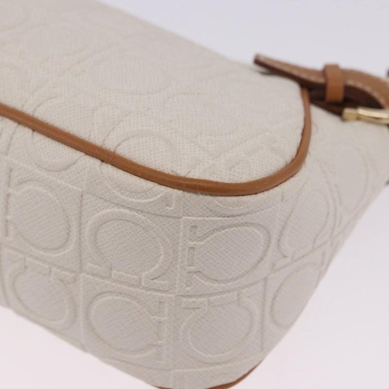 Salvatore Ferragamo Gancini Canvas And Leather White Bag