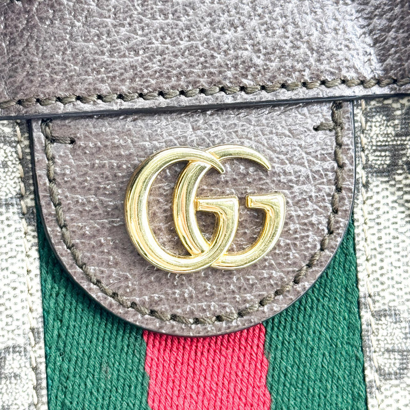 Gucci Ophidia Top Handle Gg Coated Canvas Brown Bag
