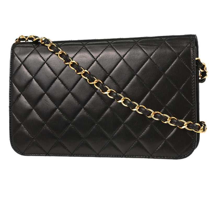 Chanel Vintage Full Flap Quilted Lambskin Black Leather Bag