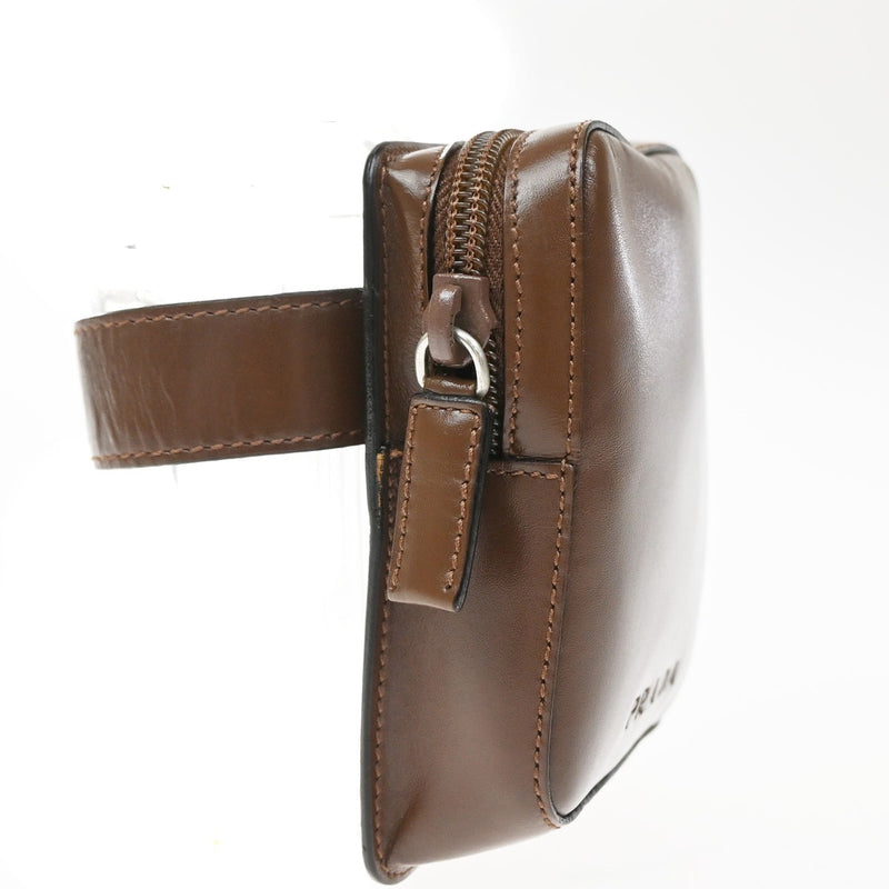 Prada Logo Pouch Leather Brown