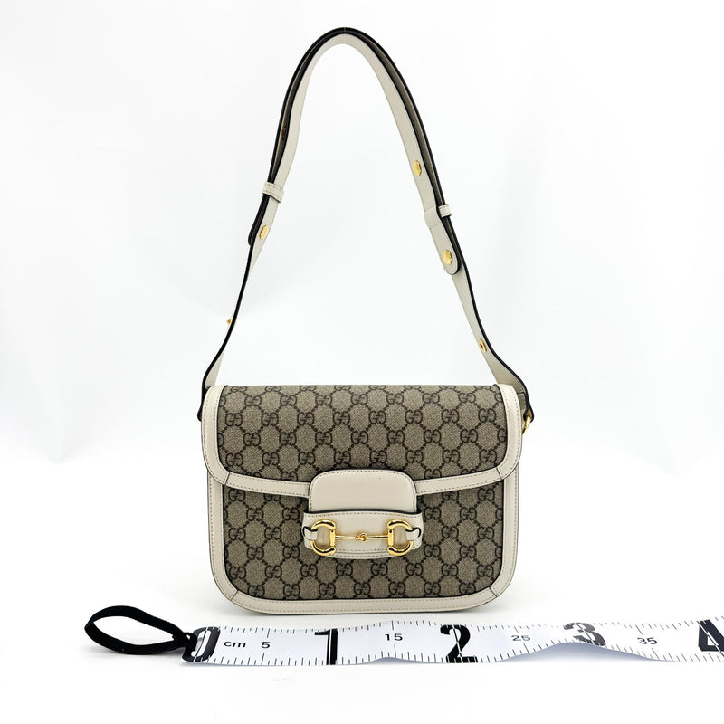 Gucci Horsebit 1955 Gg Coated Canvas With Leather Beige Bag