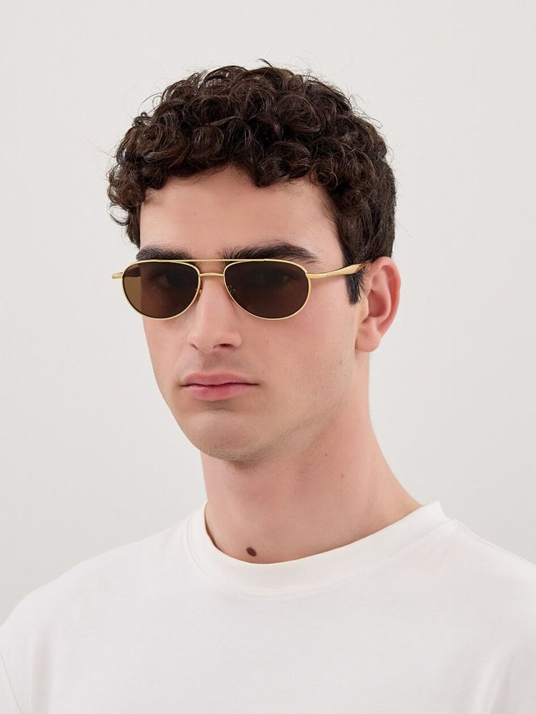 Bottega Veneta Bv1419s Metal Aviator Sunglasses — Gold