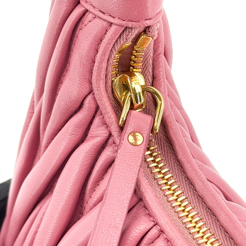 Miu Miu Wander Hobo Matelasse Satin Pink Leather