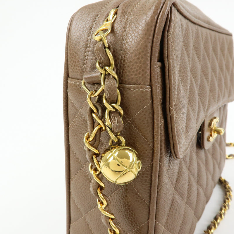 Chanel Vintage Front Pocket Camera Quilted Caviar Brown Leather Bag