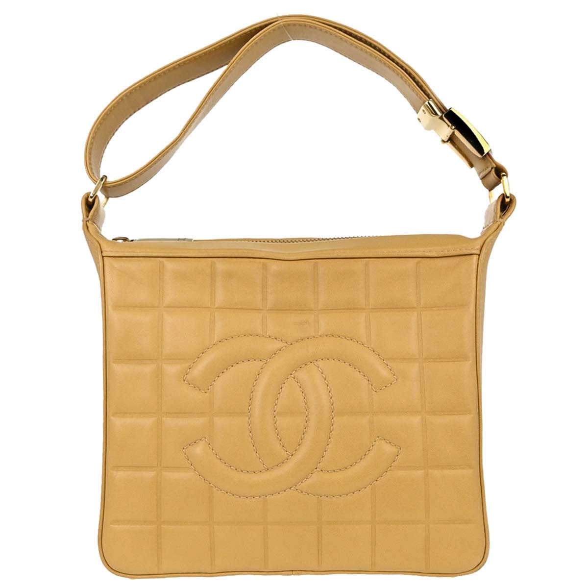 Chanel Chocolate Bar Cc Quilted Leather Beige Bag