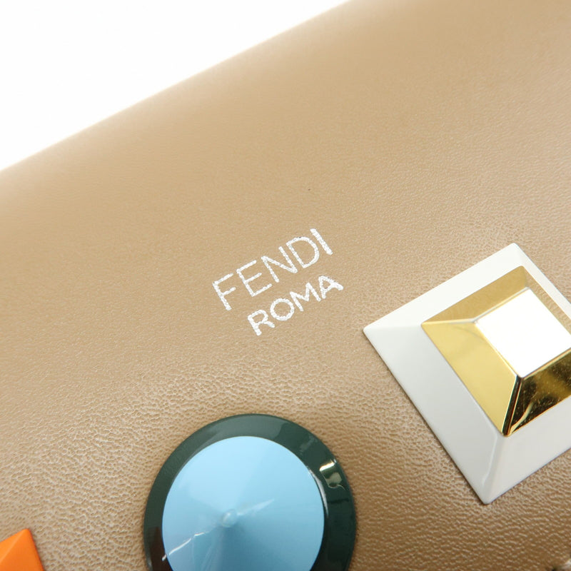 Fendi Continental Wallet On Chain Studded Leather Beige Bag