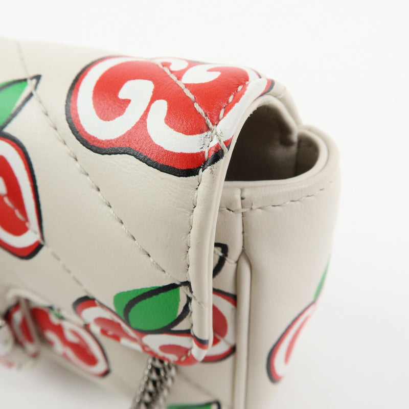 Gucci Gg Marmont Flap Printed Diagonal Quilted Leather White Bag