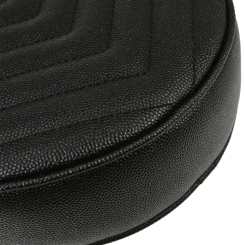 Saint Laurent Vinyle Round Belt Matelasse Chevron Leather Black Bag