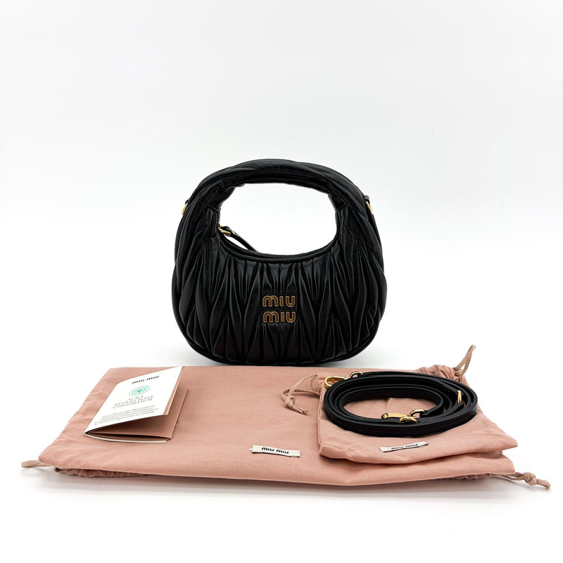Miu Miu Wander Hobo Matelasse Leather Black