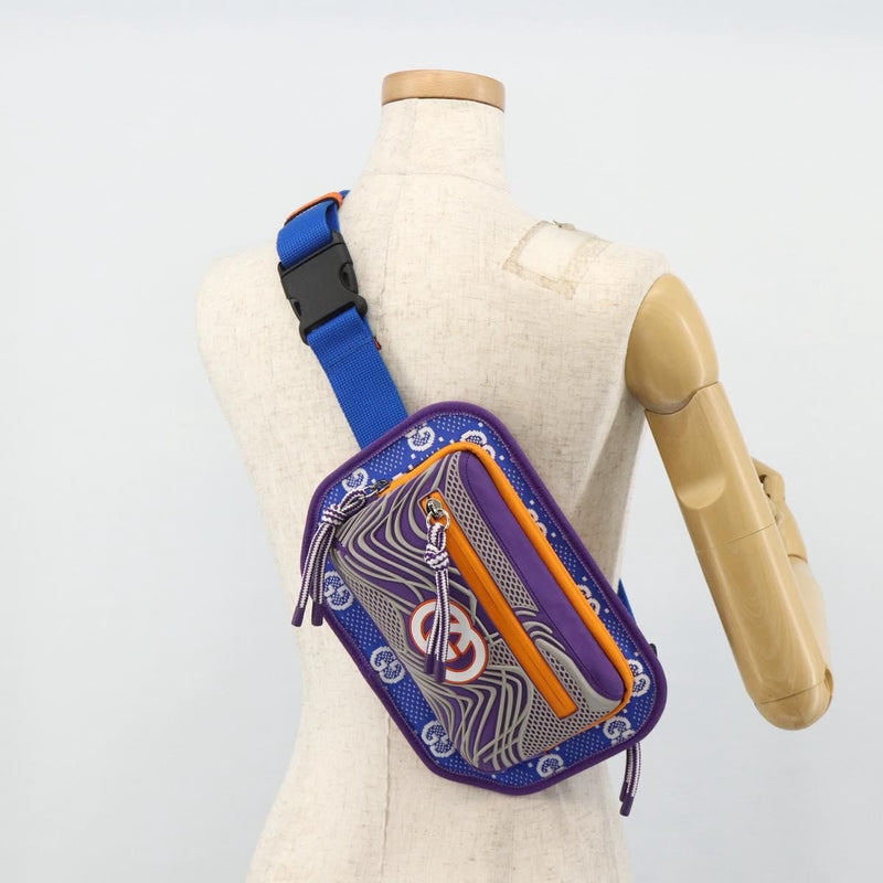 Gucci Panelled Front Pocket Belt Gg Jacquard Nylon And Rubber Purple Bag