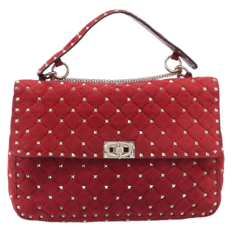 Valentino Garavani Rockstud Spike Flap Quilted Suede Red Bag
