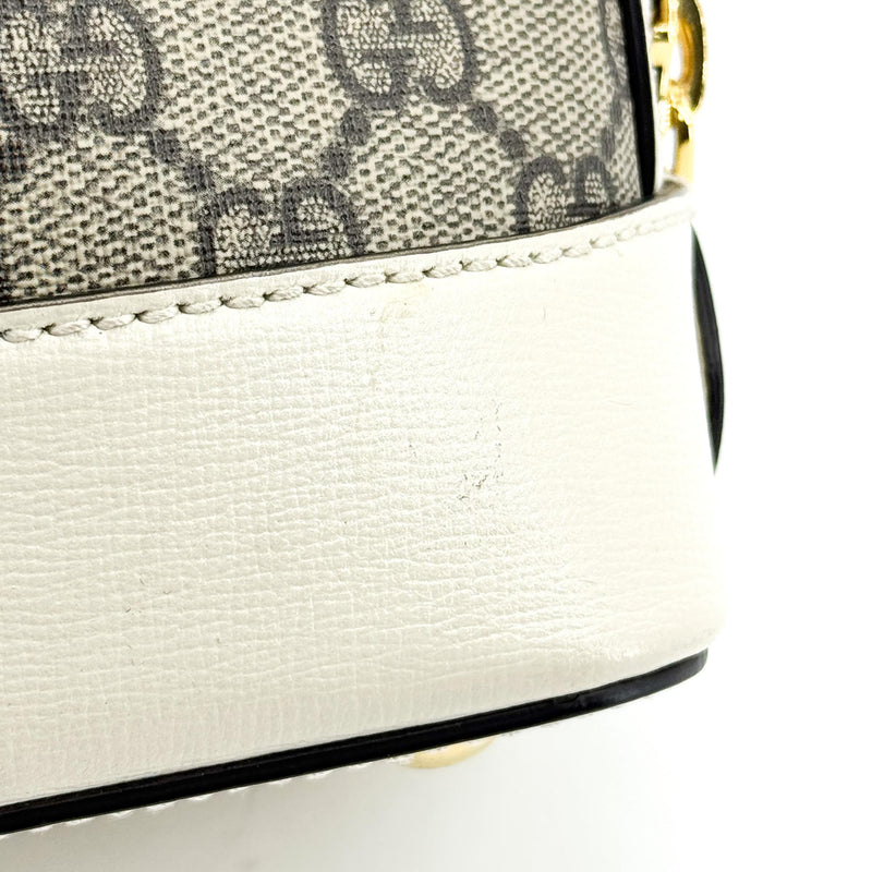 Gucci Horsebit 1955 Top Handle Gg Coated Canvas With Leather White Bag